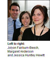 Left to right: Jolyon Fairburn-Beech, Margaret Anderson and Jessica Huntley Hewitt