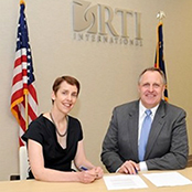 NatCen's Penny Young with Tim Gable, RTI's EVP of Social, Statistical and Environmental Sciences