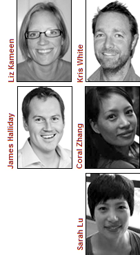 Liz Kameen, Kris White, James Halliday, Coral Zhang and Sarah Lu